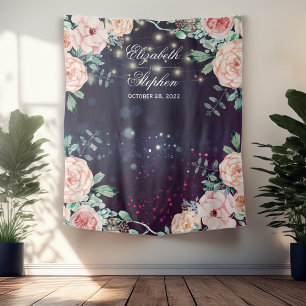 Wedding Photo Booth Backdrop Floral Purple Sparkle Tapestry