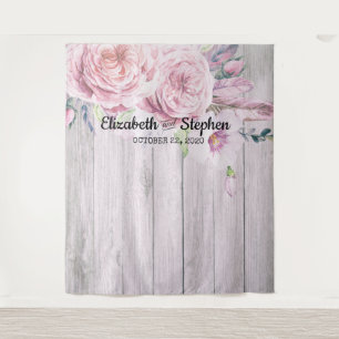 Wedding Photo Booth Backdrop Floral Rustic Wood Tapestry