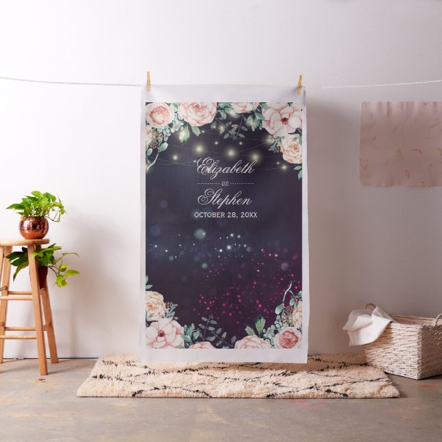 Wedding Photo Booth Backdrop Floral String Lights (In Situ)