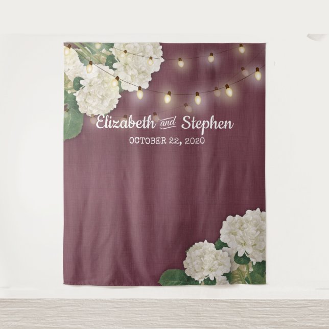 Wedding Photo Booth Backdrop Flowers String Lights Tapestry (Front)
