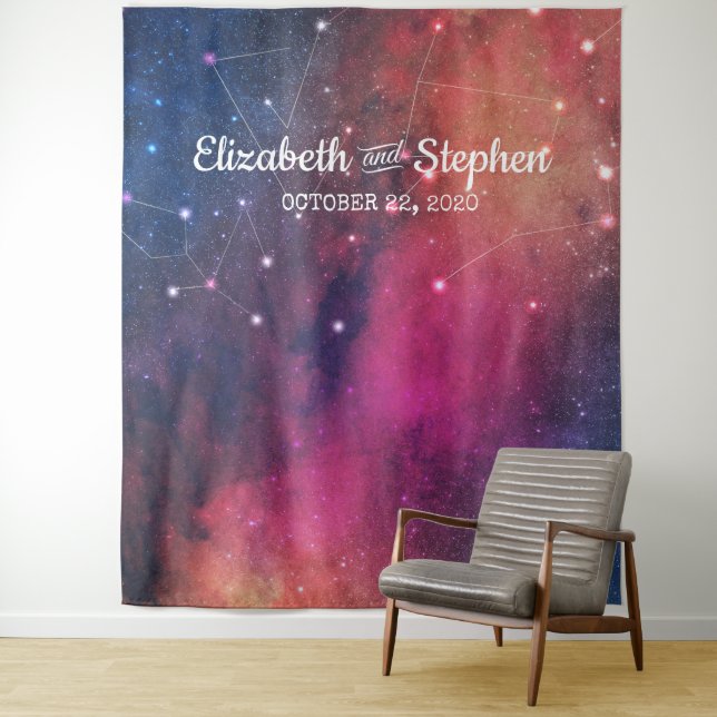 Wedding Photo Booth Backdrop Galaxy Constellations Tapestry (In Situ)