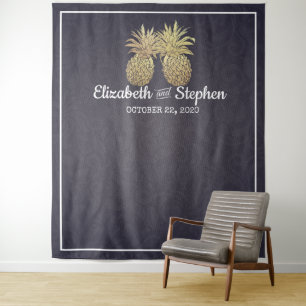 Wedding Photo Booth Backdrop Gold Pineapple Couple Tapestry