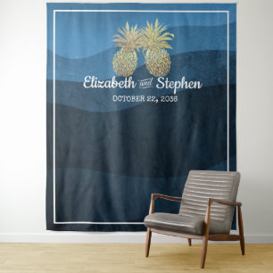 Wedding Photo Booth Backdrop Gold Pineapple Couple Tapestry