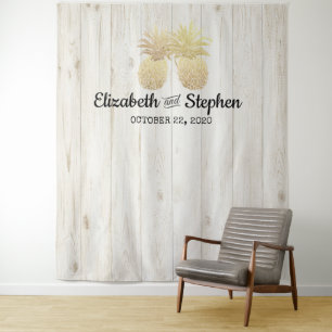 Wedding Photo Booth Backdrop Gold Pineapple Couple Tapestry