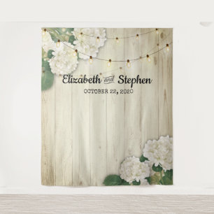 Wedding Photo Booth Backdrop Hydrangea Lights wood Tapestry