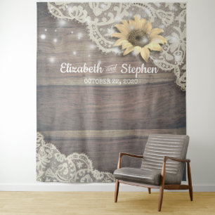 Wedding Photo Booth Backdrop Lace Sunflower Wood Tapestry