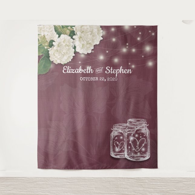 Wedding Photo Booth Backdrop Mason Jars Hydrangea Tapestry (Front)
