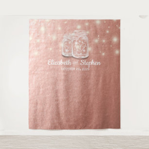 Wedding Photo Booth Backdrop Mason Jars Rose Gold Tapestry