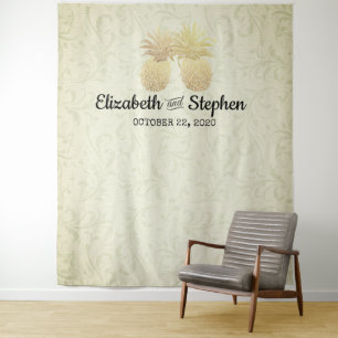 Wedding Photo Booth Backdrop Modern Gold Pineapple Tapestry