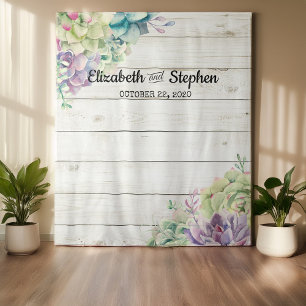 Wedding Photo Booth Backdrop Succulent Rustic Wood Tapestry