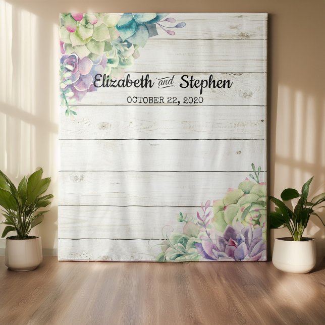 Wedding Photo Booth Backdrop Succulent Rustic Wood Tapestry (Creator Uploaded)