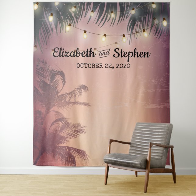 Wedding Photo Booth Backdrop Summer Palm Trees Tapestry (In Situ)