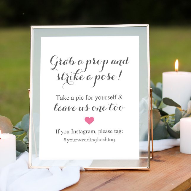 Wedding Photo Booth Grey Pink Instagram Hashtag Poster (Creator Uploaded)