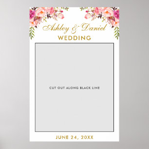 Wedding Photo Booth Prop   Pink Floral Gold Poster