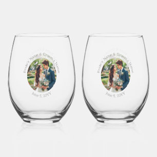 Wedding Photo Bride Groom Personalised Elegant Stemless Wine Glass