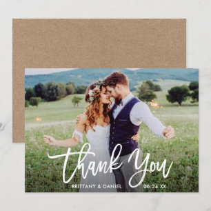 Wedding Photo Brush Script Kraft Thank You Card