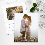 Wedding Photo Budget  Thank You Card<br><div class="desc">Small 4.5" x 5.6" affordable paper features your photo, the words Thank You and your names in chic lettering with your thank you note on the back. 110 lb paper and your choice of 3 sizes. **WHITE ENVELOPES ARE OPTIONAL ON THE ORDER PAGE. Be sure to double-check your order before...</div>