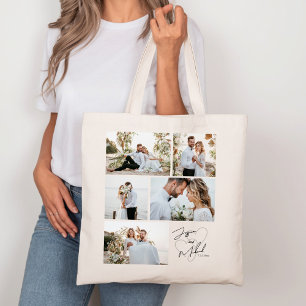 Wedding Photo Calligraphy Collage Keepsake Tote Bag
