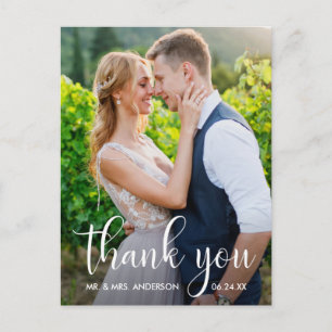 Wedding Photo Calligraphy Script Thank You Postcard