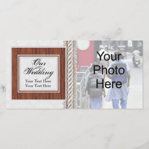 Wedding Photo Card, White Cord with Wood Frame Announcement