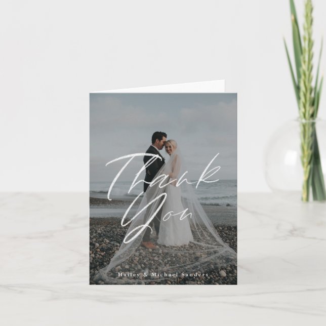 Wedding Photo Chalk Lettering Thank You Card (Front)