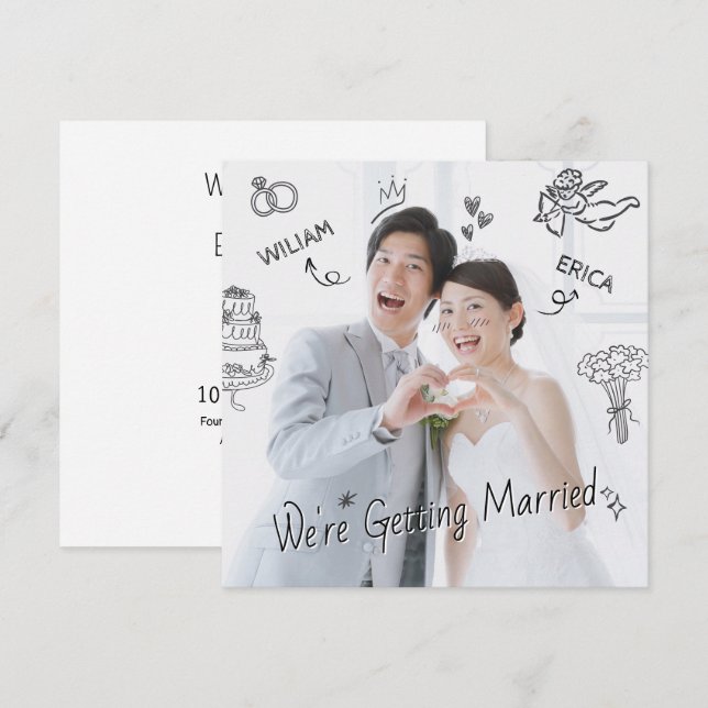 Wedding photo clip art hand drawn sketch fun  invitation (Front/Back)