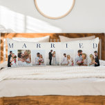 Wedding Photo Collage 7 Picture Off White MARRIED Body Cushion<br><div class="desc">Custom wedding photo body pillow with MARRIED printed in elegant typography. The design has a neutral colour palette in off white and dark blue - which you can edit to suit your home decor. (Message me if you need assistance.) The photo template is set up for you to add 7...</div>