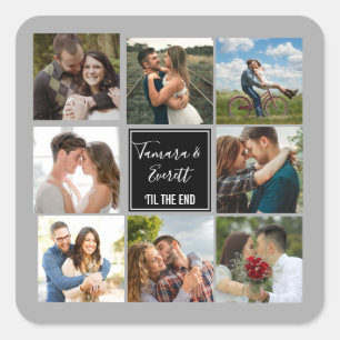 Wedding photo collage black and grey square sticker
