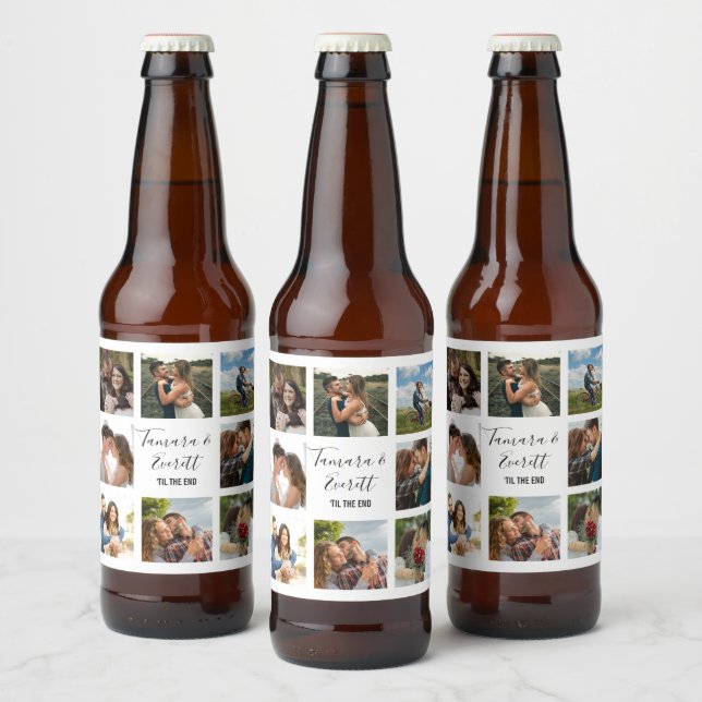 Wedding photo collage black and white beer bottle label (Bottles)