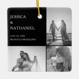 Wedding Photo Collage Black Christmas Ceramic Ornament