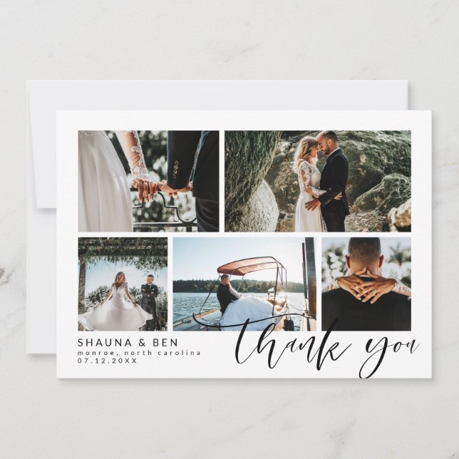 Wedding Photo Collage Calligraphy Thank You (Front)