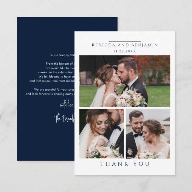 Wedding Photo Collage Elegant Thank You Card (Front/Back)