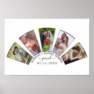 Wedding Photo Collage Fan Shape Custom Name White Poster