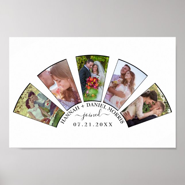 Wedding Photo Collage Fan Shape Custom Name White Poster (Front)