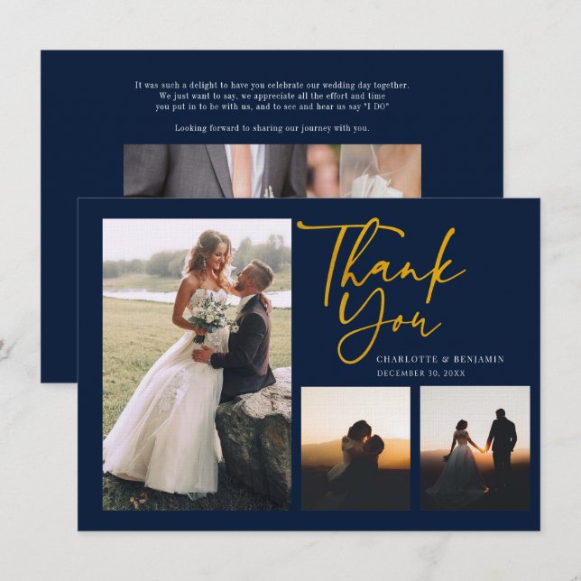Wedding Photo Collage Hand-Lettered Thank You Card (Front/Back)