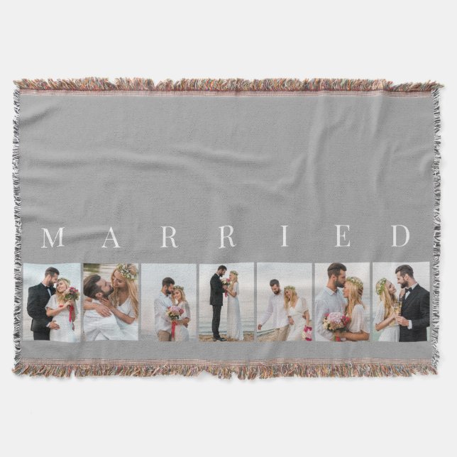 Wedding Photo Collage MARRIED Grey 7 Picture Throw Blanket (Front)