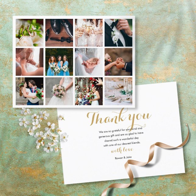 Wedding Photo Collage Modern Elegant Thank You Announcement Postcard (Creator Uploaded)