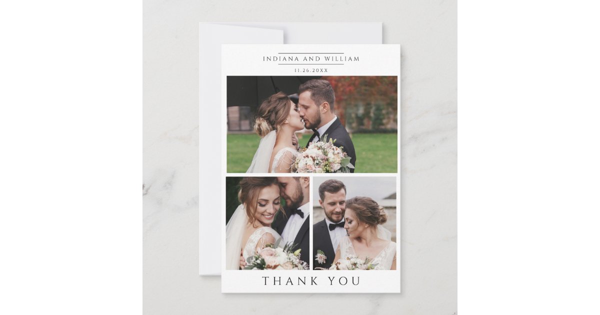 Wedding Photo Collage Modern Thank You Card | Zazzle