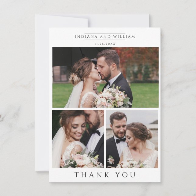 Wedding Photo Collage Modern Thank You Card (Front)