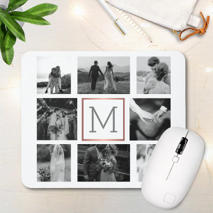 Wedding Photo Collage Monogram Black & White Mouse Mat