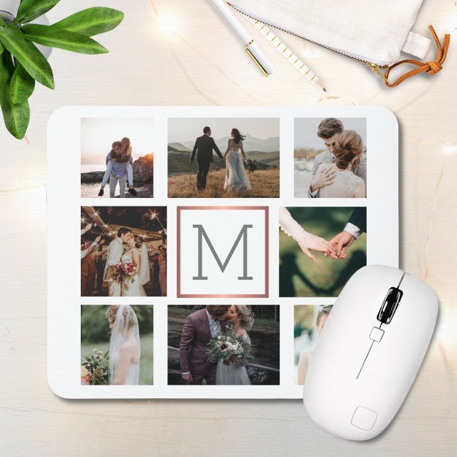 Wedding Photo Collage Monogram Mouse Mat (Creator Uploaded)