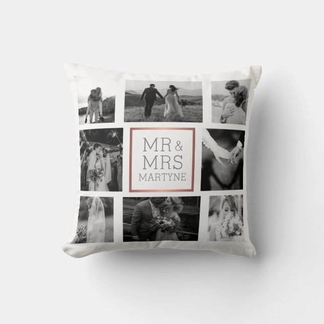 Wedding Photo Collage Mr & Mrs Keepsake Cushion (Front)