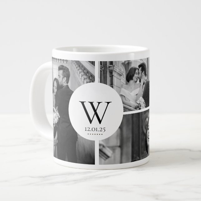 Wedding Photo Collage Mug with Initial & Date (Front Left)
