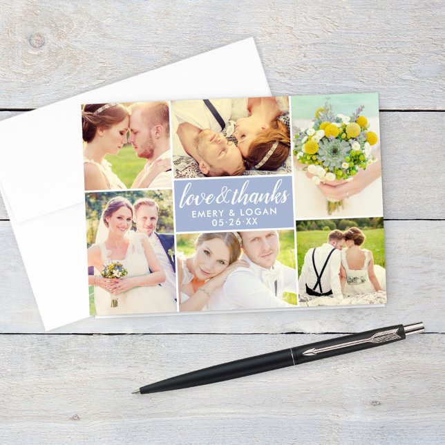 Wedding Photo Collage | Periwinkle Blue Thank You Card (Creator Uploaded)