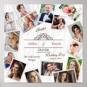 Wedding Photo Collage Poster – Wooden Texture