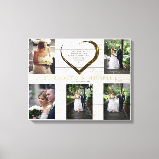 Wedding Photo Collage Rustic Simple Heart Quote Canvas Print (Front)