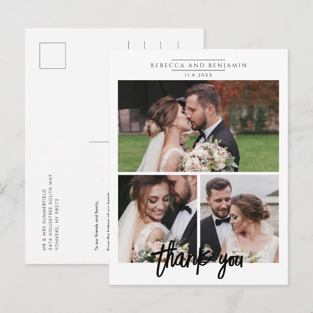 Wedding Photo Collage Script Thank You Postcard (Front/Back)
