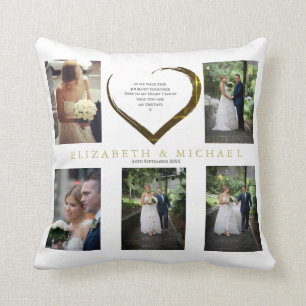 Wedding Photo Collage Simple Heart Quote Cushion