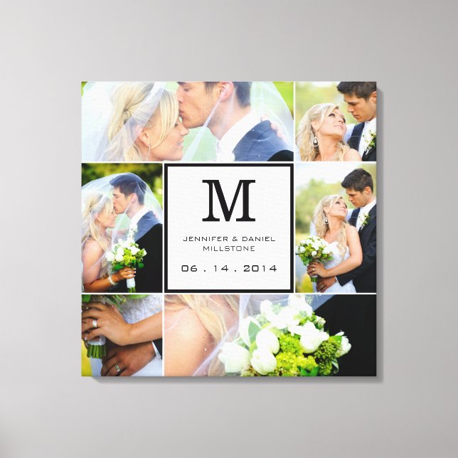 Wedding Photo Collage Template With Monogram Canvas Print (Front)