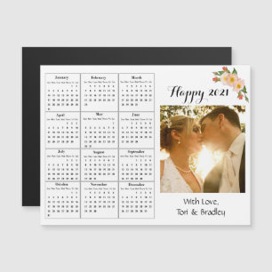 Wedding Photo Coral Flower Mini 2021 Calendar Magnetic Invitation